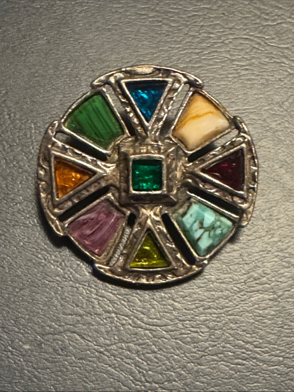 Vintage Miracle Celtic Multi Coloured Glass Stone Brooch
